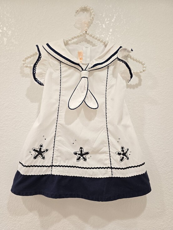 smiling broadly Other - Cotton Dress White Navy Sea Stars Sequins Size 100/52 (3T)